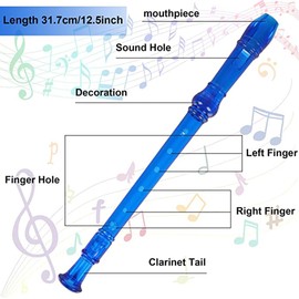 8 Hole Soprano Descant Recorder German Style Music Recorder Kids Music Flute with Cleaning Rod and Case Bag Soprano Recorder Instrument for School Student Home Entertainment (Blue)