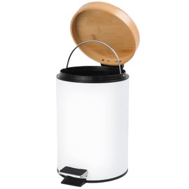 Solly´s 3 L Cosmetic Bin with Bamboo Lid, Pedal Bin with Soft-Close Mechanism for the Bathroom, White