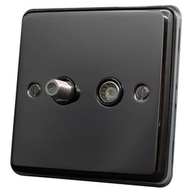 Discount Electrix F-Type Sky Satellite and Isolated Coaxial TV Aerial Socket Black Nickel Design with Black Insert