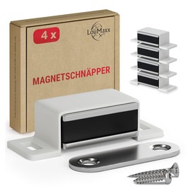 LouMaxx LouMaxx Magnetschn?pper stark - Haltekraft 4kg - 4er Set in wei? C Trmagnet - Magnetverschluss - Tr Magnet - Magnetverschluss Schrank - Magnet Trschlie?er - Magnet Schranktr