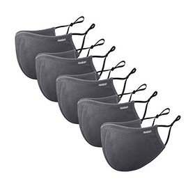 Maskari Maskari Cool Grey Reusable Face Mask | Washable | 3 Layer Face Masks | Adjustable Earloops | HeiQ Viroblock | Breathable | Ideal for Men | Pro 5 Pack, Large