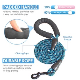 BAAPET 2/4/5/6 FT Dog Leash with Comfortable Padded Handle and Highly Reflective Threads for Small Medium and Large Dogs (5FT-1/2'', Black Blue)