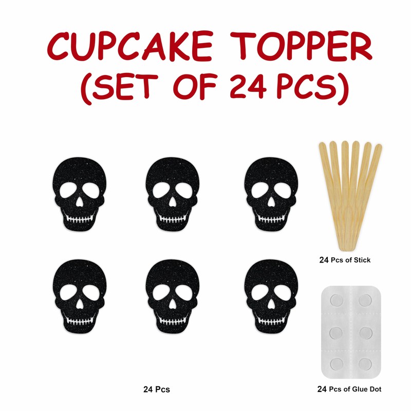 Black Skull Cupcake Topper | Halloween Party Decorations | Gothic