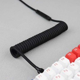 Generic Coiled Cable for Gaming Keyboard, Double-Sleeved Mechanical Keyboard Cable with Detachable Metal Aviator Mini XLR, 1.5M USB-A to USB-C (White)