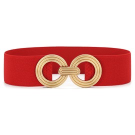 JasGood Women's Wide Elastic Waist Belt Stretchy Belt for Dresses Hip Belt Golden Buckle Belt for Women, red