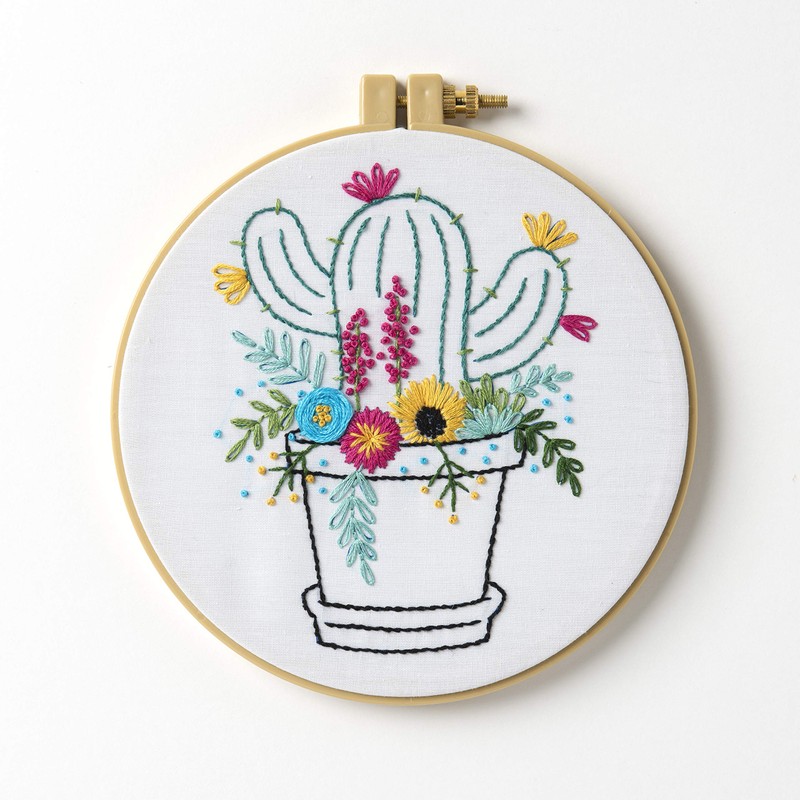 Bucilla 47915E Stamped Embroidery Kit, 6", Cactus Bloom