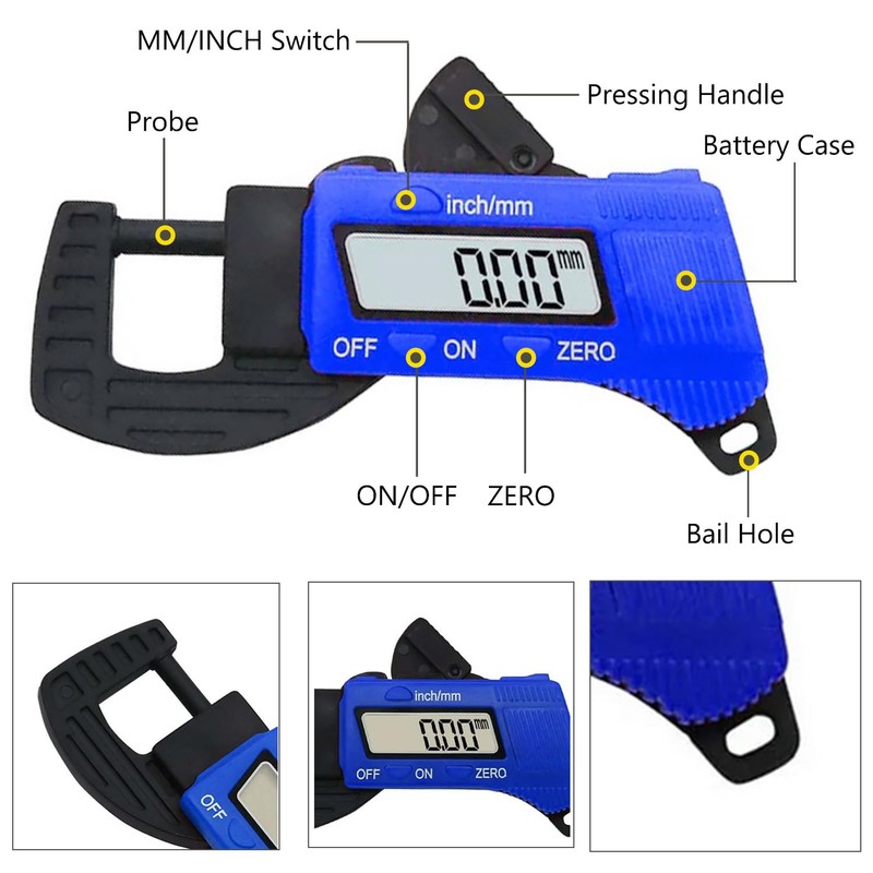 Bestgle Portable Thickness Gauges, 0-12mm Digital Thickness Caliper Micrometer Thickness