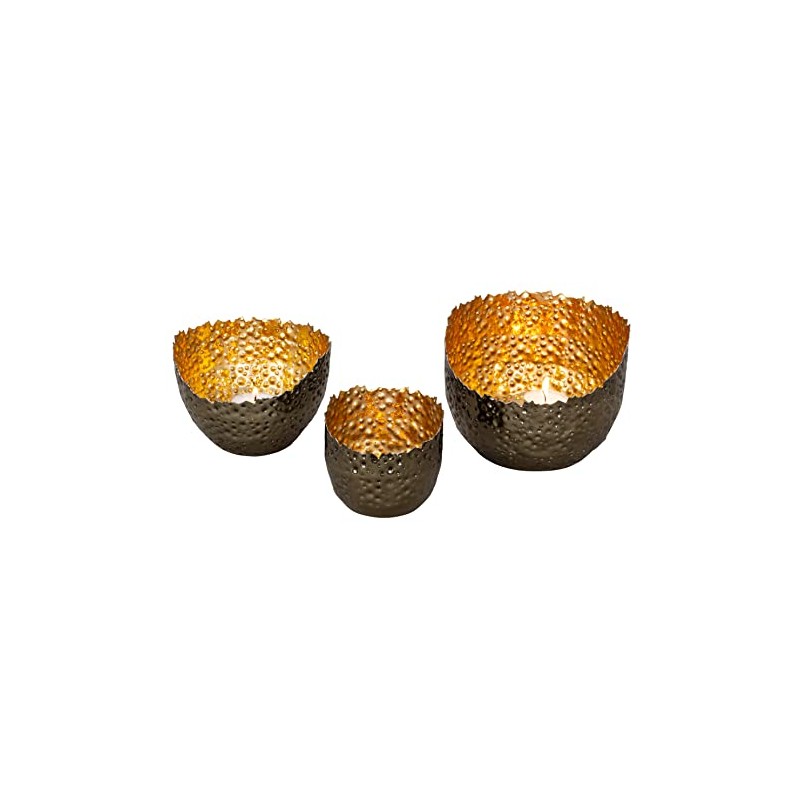 Set of 3 Tea Light Holders in Modern Shape Black/Gold