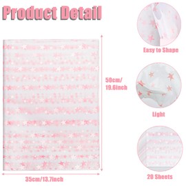 Star Tissue Paper,20sheets 50x35cm Christmas Tissue Paper for Wrapping Gifts,White Pink Star Wrapping Paper for Wedding Birthday Gift Wrapping Paper