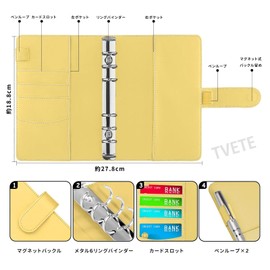 TVETE Money Binder Magnetic Closure Loose Leaf Wallet A6 Binder with Label, PU Leather, Household Account Management, File, Money Management, Notebook, Envelope Saving, Household Account Book Set