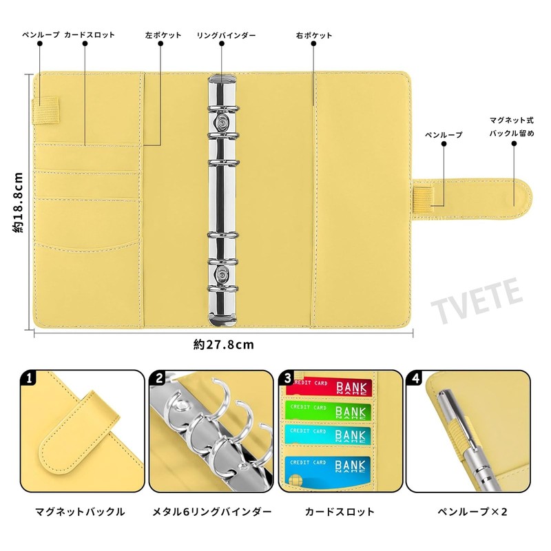 TVETE Money Binder Magnetic Closure Loose Leaf Wallet A6 Binder