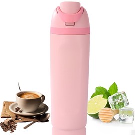 TDVCVZSD Botella de agua de acero inoxidable aislada,Botella termo deportiva con pajita, dos formas beber,tapa 100% doble a prueba fugas con asa,adecuada gimnasio,deportes y oficina(1000 ml) (Rosa)