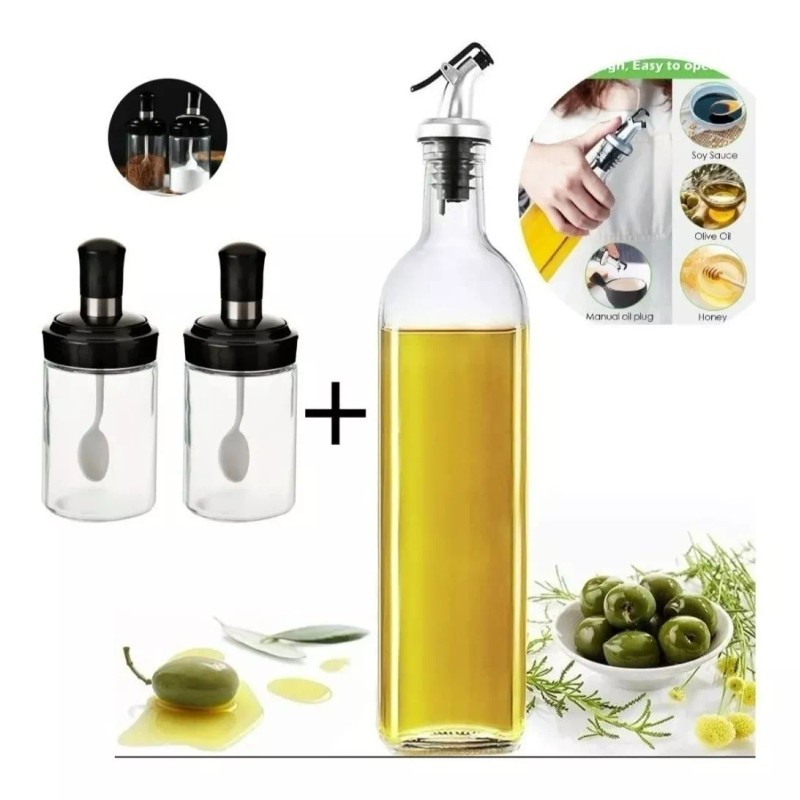 NewWay Dispensador Botella Para Aceite Con 2 Especiero Aceitera