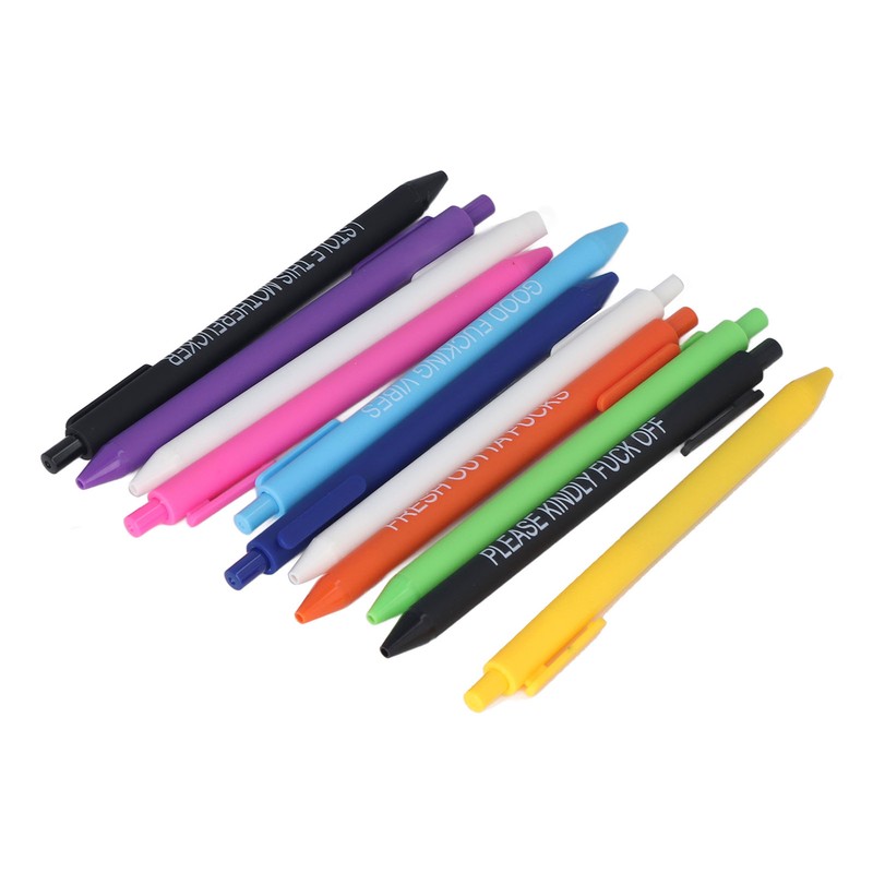 11Pcs Press Ballpoint Pen Colorful Shell 0.5mm Ballpoint Pen Black