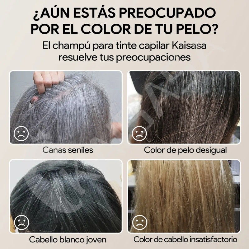 Kaisasa Shampoo Con Tinte Para Cubrir Canas 2 Pzs
