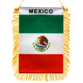 Anley 4 X 6 Inch Mexico Fringy Window Hanging Flag - Mini Flag Banner & Car Rearview Mirror Décor - Fringed & Double Sided - Mexican Hanging Flag with Suction Cup
