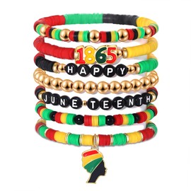 FAERLIIRY Juneteenth Bracelets African Bracelets for Black Women Black History 1865 Jewelry Adjustable Jamaica Ethnic Tribal Heishi Bracelet African Independence Day Jewelry(Africa-C)