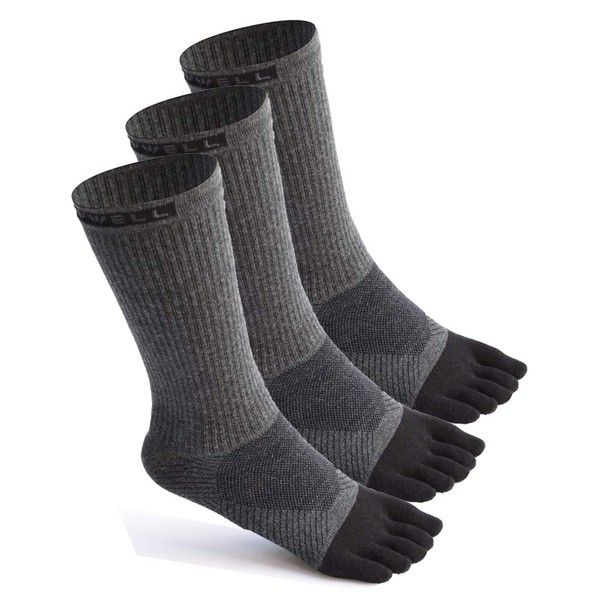 VWELL Men's 5-Toe Socks, 5-Toe Socks, Business Socks, Non-stuffy, Sweat Absorbent, Quick Drying, Antibacterial, Odor Resistant, Breathable, Thick, Spring, Autumn, Winter, Set of 3, 9.8 - 10.6 inches (25 - 27 cm), gray