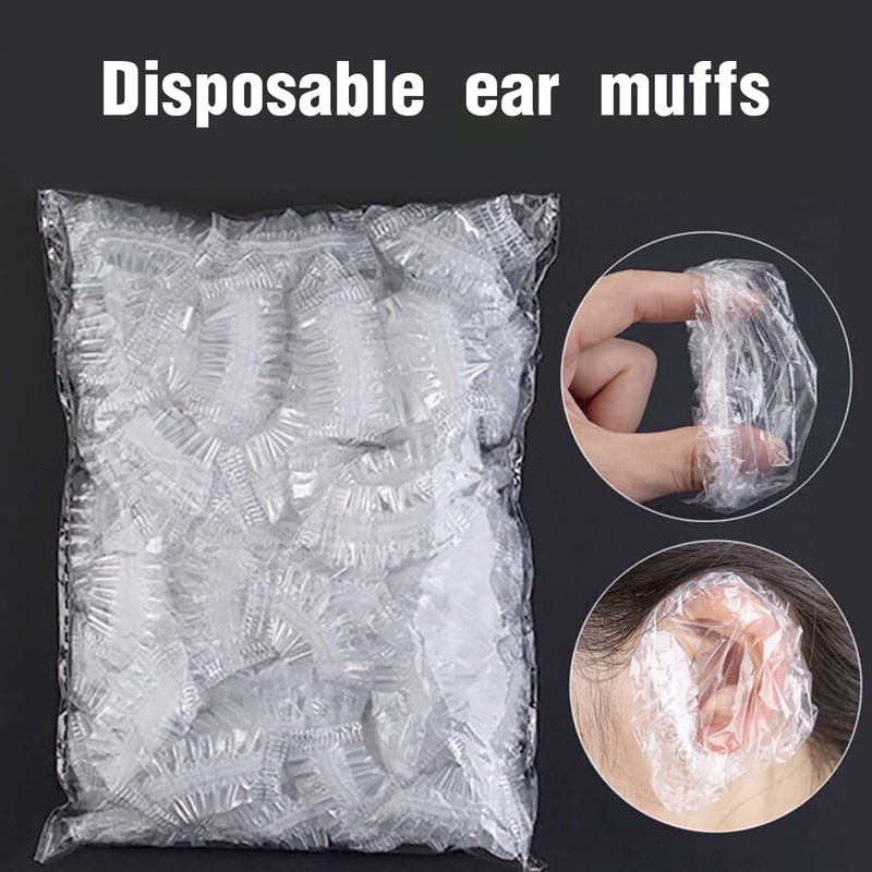 TSUWNO Pack of 100 Transparent Earmuffs - Waterproof Plastic Ear