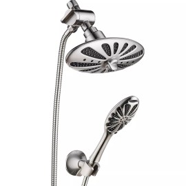BRIGHT SHOWERS NEW Overhead Rain Showerhead and Handheld Shower Head Set-Brushed Nickel PSS2118