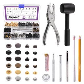 Swpeet 120 Sets 2.5mm Leather Snap Fasteners and Hole Punch Pliers with 4Pcs Fixing Tools Assortment Kit, Leather Snaps Metal Snaps Metal Button Snaps Press Studs for Clothes, Jackets, Jeans
