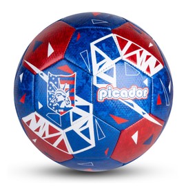 PP PICADOR Size 4 Soccer Balls, Laser Leather Soccer Ball for Sport Training & Match Play - Vibrant Soccer Balls Gift Set with Pump for Kids and Youth(Blue/Red)