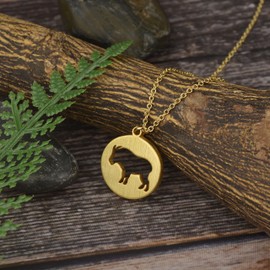 Lauren-Spencer Animal Necklace 18K Gold Silver Plated Animal Cutouts Charm Pendant Necklace Bear Moose Goat Deer Elk Necklace Wildlife Nature Jewelry Gift for Women Men (Gold Plated-Mountain Goat)