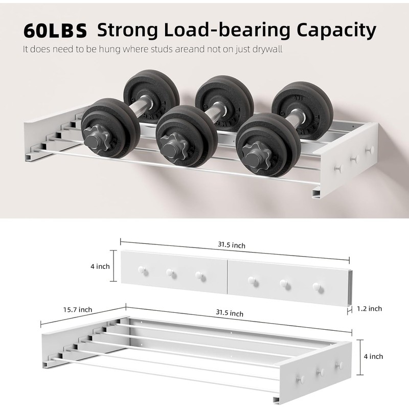 Wall Mounted Foldable, Space Saving Clothes Drying Rack with Knob,