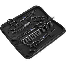 Pet Grooming Scissors Set, Dog Cat Hairdressing Scissors Set, Scaredy Cut Silent Pet Grooming Kit for Dogs, Cats and Other Animals, Cutting Thinning Haircut Tools (7 Pieces)