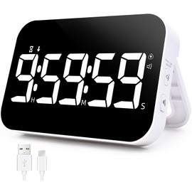 Kitchen Digital Timer, Rechargeable Magnetic Timers with Countdown/up, Kids Timer with 5”LED Display 3 Brightness 4 Volume Adjustable for Classroom/Office/Home/Work/Study/Fitness/Game-White