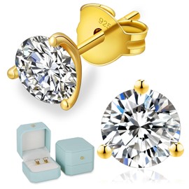 KRKCLIFE Moissanite Earrings for Women, 1.2 Carat Diamond Studs Earrings, D Color, VVS1, 3 Prong Setting, 925 Sterling Silver, 14K Gold Vermeil Hypoallergenic Jewelry Gifts for Her Girlfriend