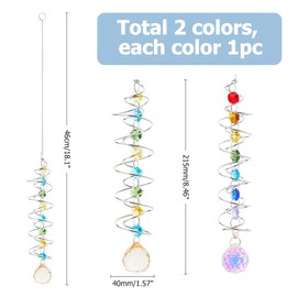 Hobbspring 2Pcs Glass Wind Chime 2 Colors Gazing Ball Spiral Tail Crystal Decorative Sun Catchers with Chakra Beads for Indoor Outdoor Garden Windowsill Bedroom Decoration