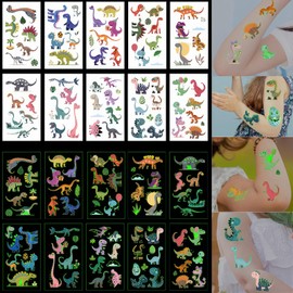 10 Sheets Luminous Tattoos for Teens, Mixed Styles Temporary Tattoos Stickers with Dinosaur for Boys and Girls, Glow Party Supplies, Cute Decorations