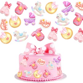 Cyodoos 24PCS Baby Shower Cupcake Toppers Selection Children and Girls Theme Baby Shower Decorative Supplies Birthday Party Supplies Pink