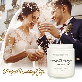 PETALSUN Wedding Gifts for Couples 2026, Mr and Mrs Candle, Bridal Shower, Wedding Shower Gifts for Bride and Groom, Lavender Scented Soy Wax Candle