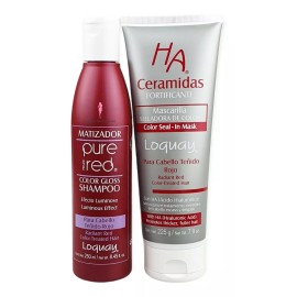 Loquay Kit Shampoo Mascarilla Acondicionador Matizador Cabello Rojo
