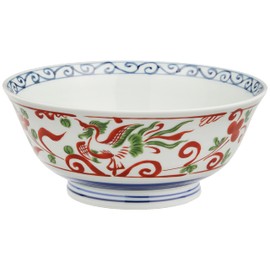 Hama Pottery Hasami Pottery Wayama Kiln Light Noodle Bowl Approx. 7.5 inches (19 cm), Manryi Phoenix 288098 White