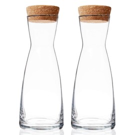Bormioli Rocco Ypsilon Carafe Set with Cork Lids, Set of 2-36.25 oz Stylish Drink Set for Water, Milk, Juice, or Wine - Dishwasher Safe Modern Glassware for Dining & Entertaining