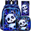HPJGD 3PCS Boys Panda Bookbag, Water Resistant Kids Backpack Set