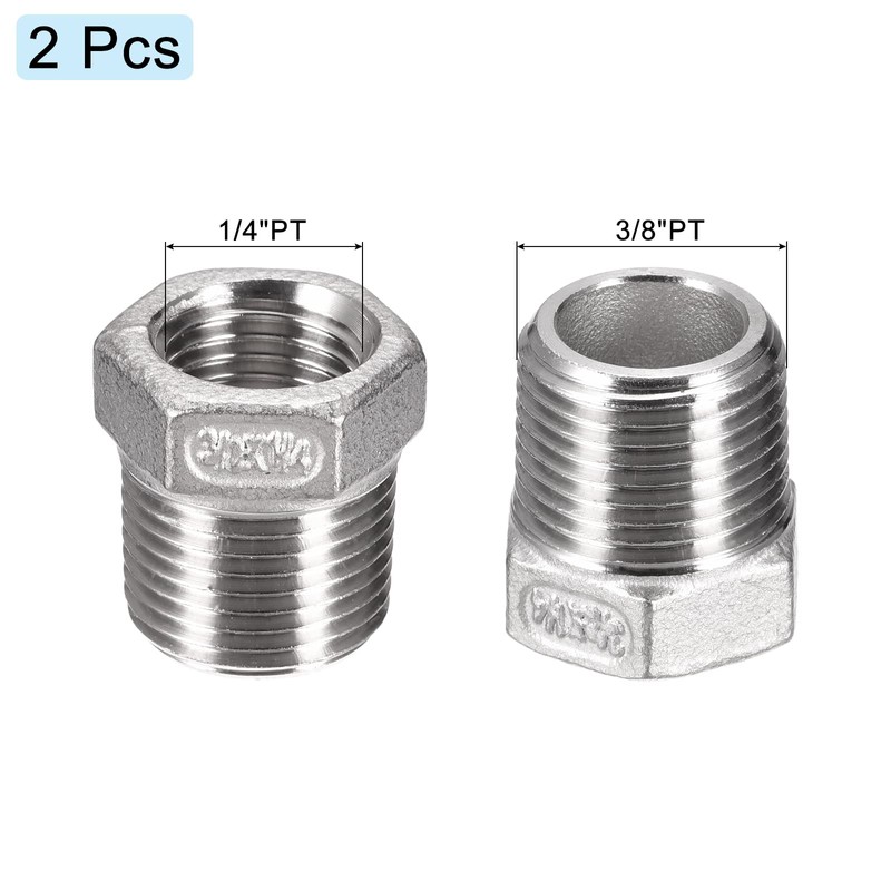 sourcing map Reducer Hex Bushing, 3/8 PT Male to 1/4
