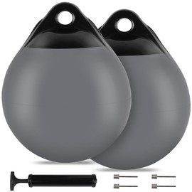 VEITHI 2 Pack 11.4 x 14 in Boat Buoy Balls Anchor Buoy Float Round Boat Fenders Anchor Ball,Vinyl Inflatable Mooring Buoy for Lake with Pump,Boat Bumpers for Docking/Anchoring/Marker Buoys Grey