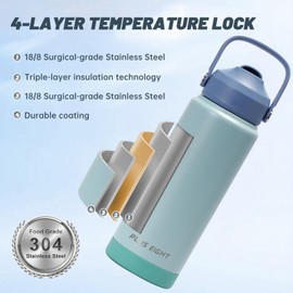 pluseight Stainless Steel Drinking Bottle, 750 ml, Leak-Proof Stainless Steel Bottle with Straw and Lid for School, Children, Women, Men, Leak-proof and Sweatproof with Anti-Dust Lid (Blue)