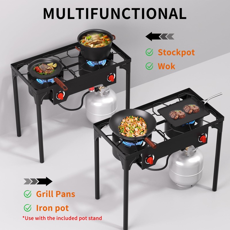 SKOK 2 Burner Propane Stove - Portable Camping Stove with