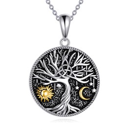VONALA Tree Of Life Celtic Necklace Sterling Silver Sun and Moon Necklace Tree Of Life Celtic Necklace Pendant Jewelry For Men Women