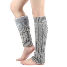 BelleVive Winter Leg Warmers with Fleece Lining for Women, Long Knitted Leg Warmers, Warm Boot Socks with Fleece Lining for Skating Everyday Boots Boot Cover for Men Women, gray
