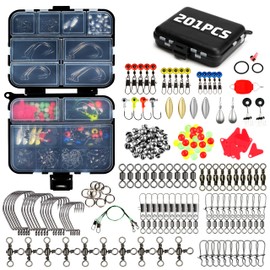 Piscorush 201 Piece Fishing Accessory Set, Fishing Tackle Set, Fishing Tackle Set, Fishing Tackle Set, Snap, Fishing Hook, Sinker, Split Ring, Leader, Luminous Ball, Fishing Case Included (201 Piece