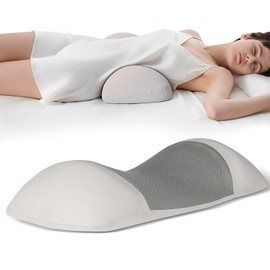 Cozary Cuscino Lombare Ortopedico, 55 x 25 x 8 cm, con Memory Foam e Rivestimento Lavabile, per Sollievo dal Dolore alla Schiena, Ideale per Letto, Divano, Sedia Ufficio e Auto, Grigio
