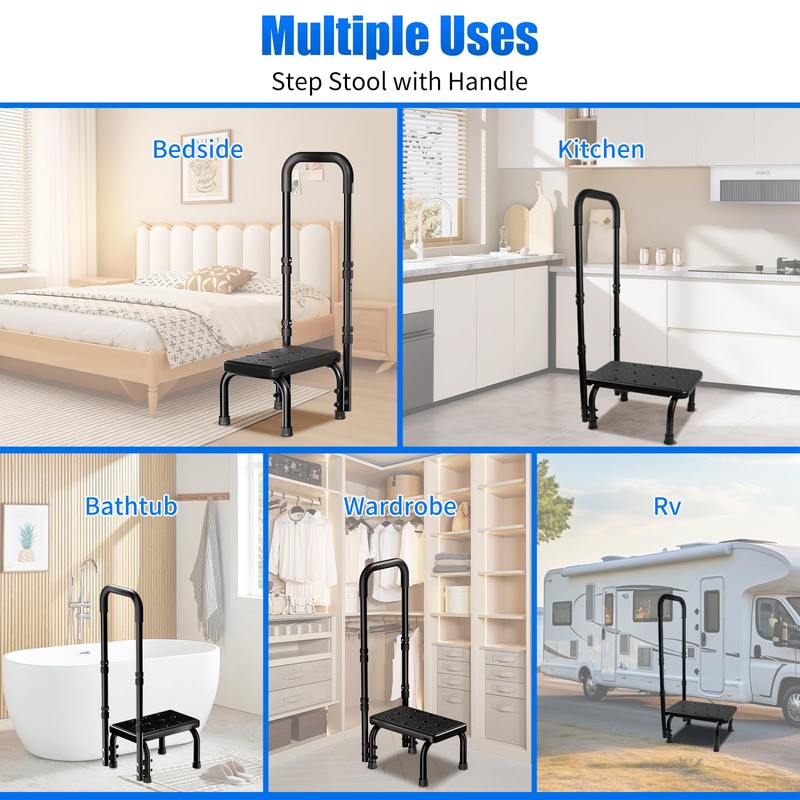 WHOMEC Step Stool with Handle for Elderly-Bed Stools with Adjustable