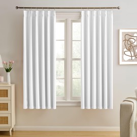 KEQIAOSUOCAI Pleated White Curtains 63 Inches Long,Half Blackout Room Darkening Short Window Curtain 63 Inch Length 2 Panel Set,Pinch Pleated Curtains with Hooks,40 by 63,Set of 2