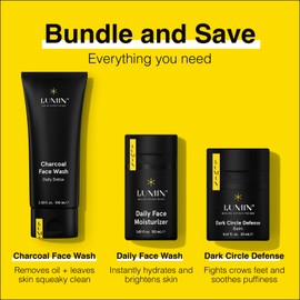 Lumin - Complete Set Men's skincare Routine includes: Charcoal Face Wash, Charcoal Scrub, Face Moisturizer, Wrinkle Serum, Recovery Oil & Dark Circle Defense Balm